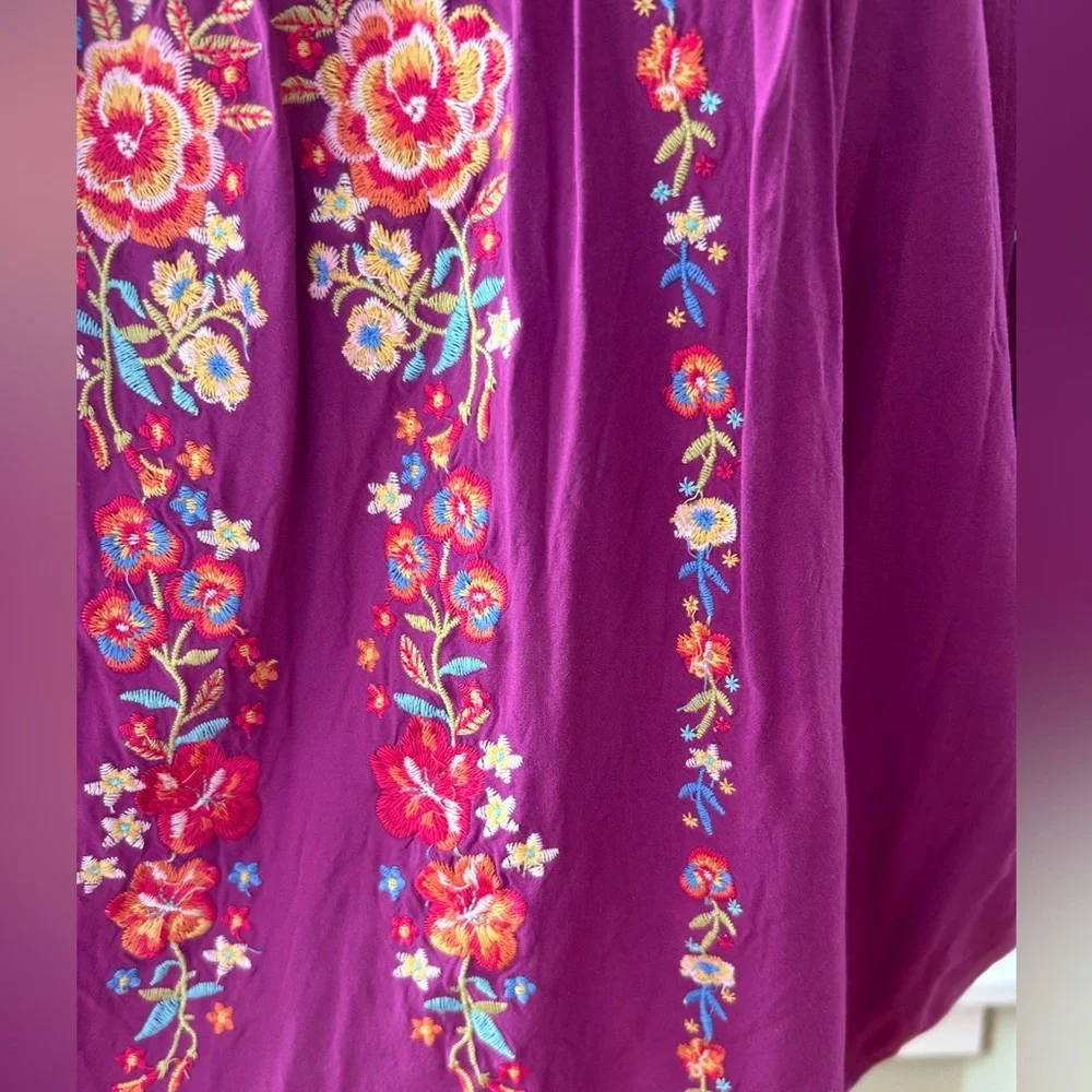 Savanna Jane Shirt Embroidery Floral Purple Women's Top Festival Boho Size Med - Picture 7 of 10
